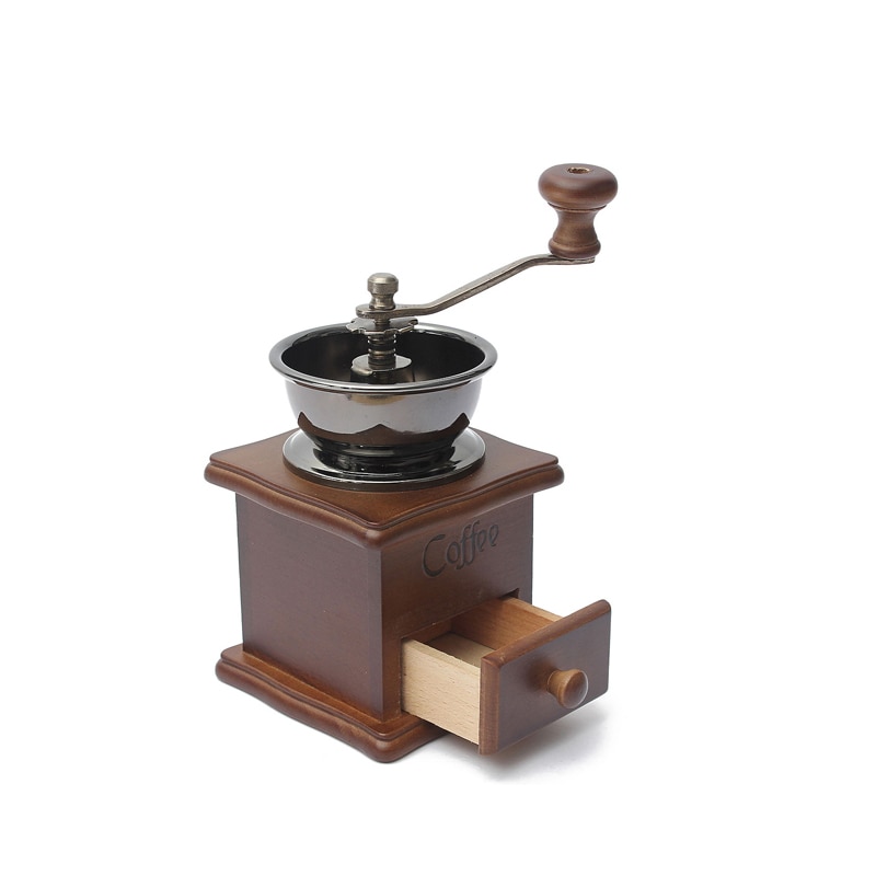 Classical Wooden Mini Coffee Grinder Manual Stainless Steel Retro Coffee Spice Mill With High Porcelain Movement