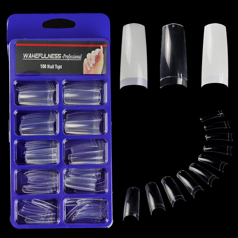 100 stuks/doos franse gebogen nageltips transparant wit natuur nepnagels acryl uv gel kunstnagels salon