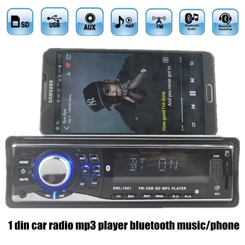 Single Din Car Stereo Audio 12V Bluetooth In-dash FM Receiver Aux Input Receiver USB MP3 MMC WMA FLAC Car Radio Player
