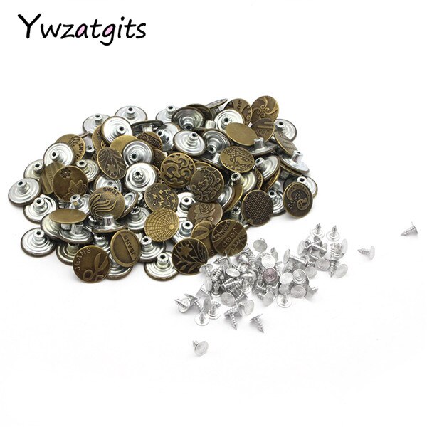 Ywzatgits 20 Set/partij Metalen Knoppen Gemengde Stijlen Metalen Schacht Voor Jeans Fasterners Diy Naaien Kleding Accessoires YG1319: Bronze