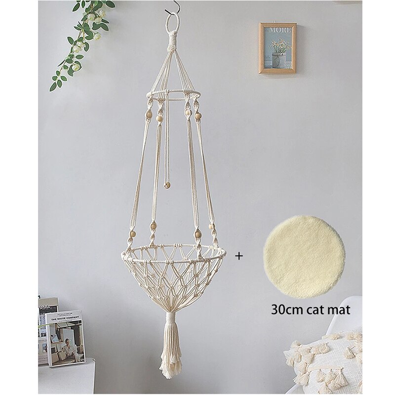 Grand hamac en macramé pour chat, balançoire suspendue, panier de lit pour chien et chat, accessoires pour animaux domestiques, maison pour chien et chat, lit pour chiot,: with cat mat A