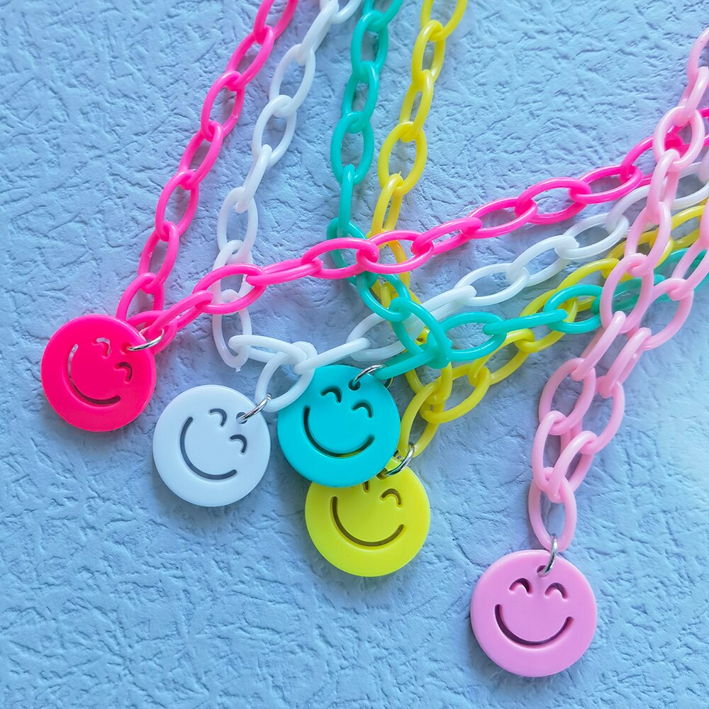 ZX collana con ciondolo a forma di faccia rotonda Color caramella per donna collana con catena in resina geometrica dichiarazione gioielli all&#39;ingrosso INS