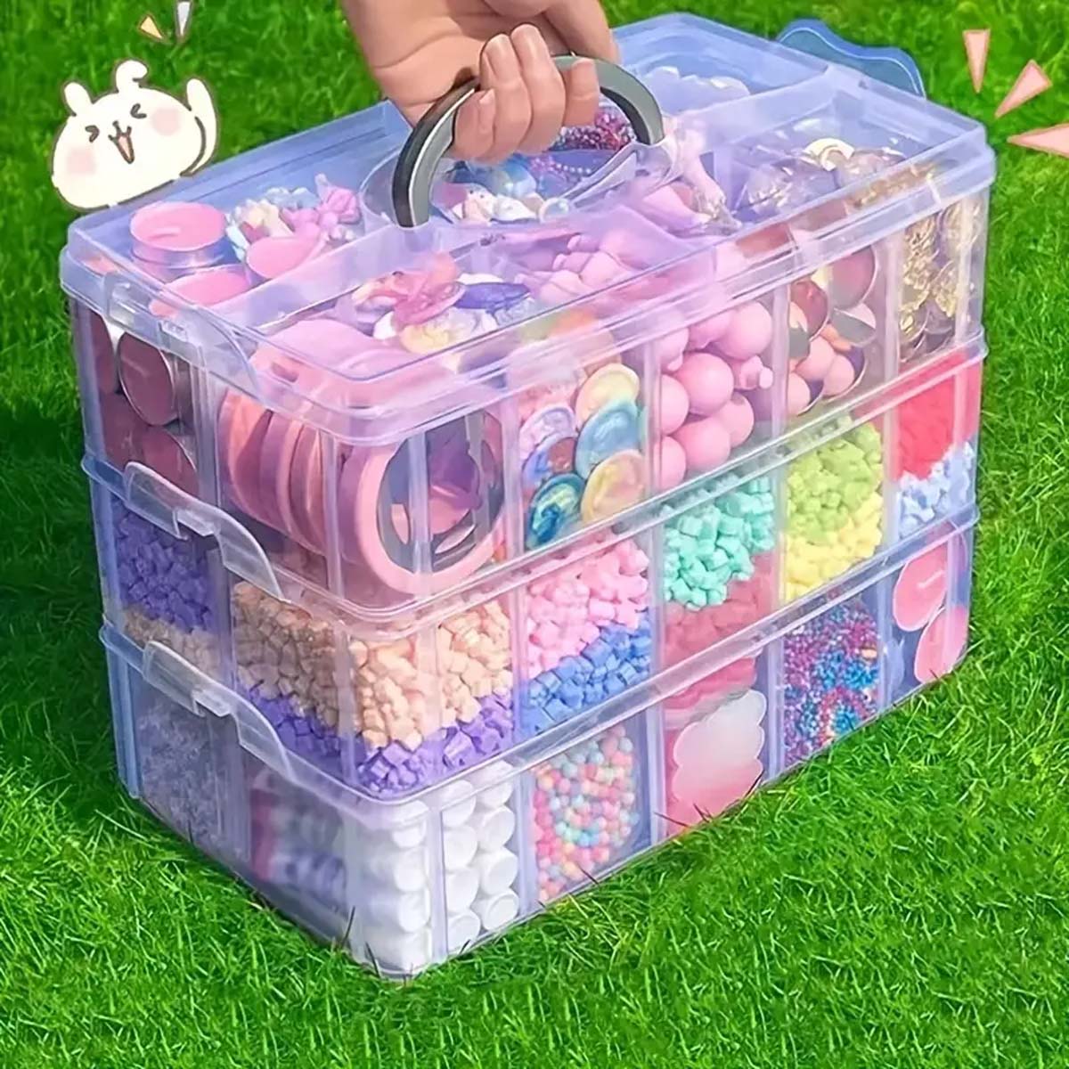 Caja organizadora de almacenamiento apilable de 3 niveles con 18 compartimentos ajustables, contenedor de plástico transparente con cierre a presión para juguetes, joyas