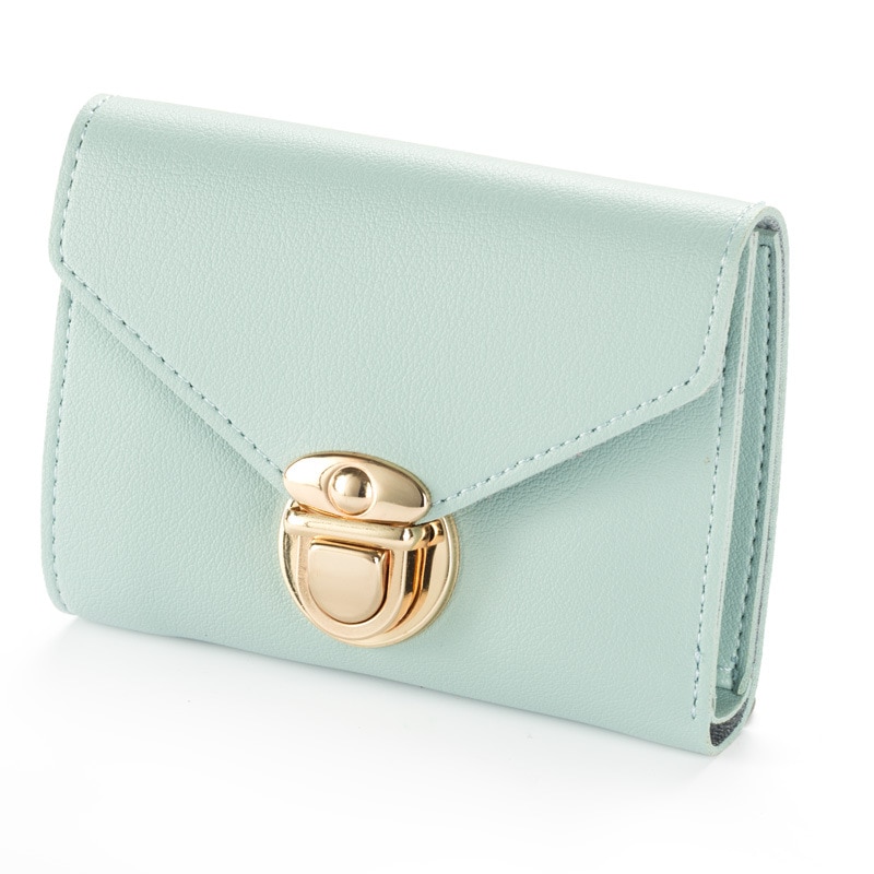 Baellerry Mini Envelope Wallet Women Leather Small Women Wallets Clutch Ladies Purse Card Holder Hasp Trifold Wallet Cuzdan W176: light blue