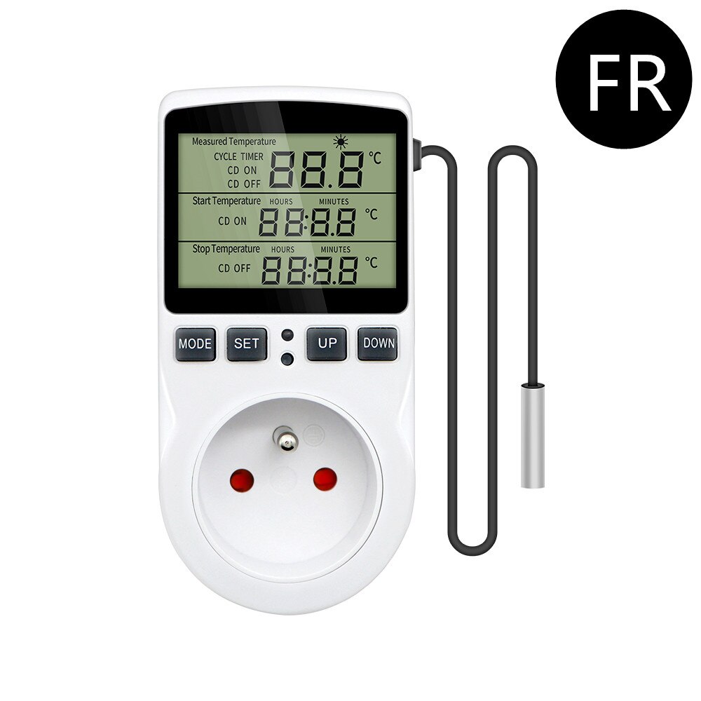 Termostato de enchufe con temporizador KT3100, controlador de temperatura multifunción, salida con temporizador, interruptor, Sensor, sonda, calefacción y refrigeración: FR plug