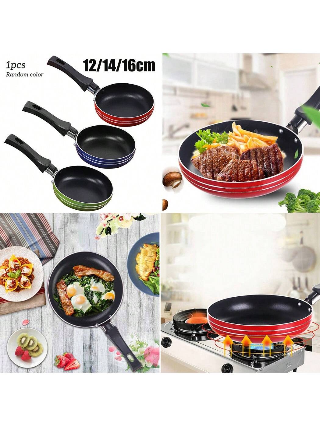 12cm/14cm/16cm Mini Frying Pan Non-Stick Steel Frypan Pot Saucepan Random Color For Cookware Kitchen Cookware（Random color）