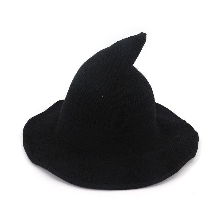 Halloween Witch Hat Men's And Women's Wool Knit Hat Solid Hat: Black