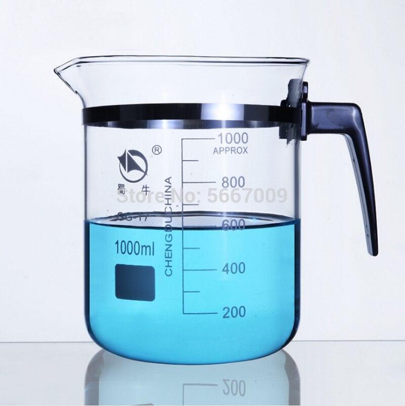 1PC Glass beaker 500ml 800ml 1000ml With plastic handle Lab Supplies lab glass measuring beakers