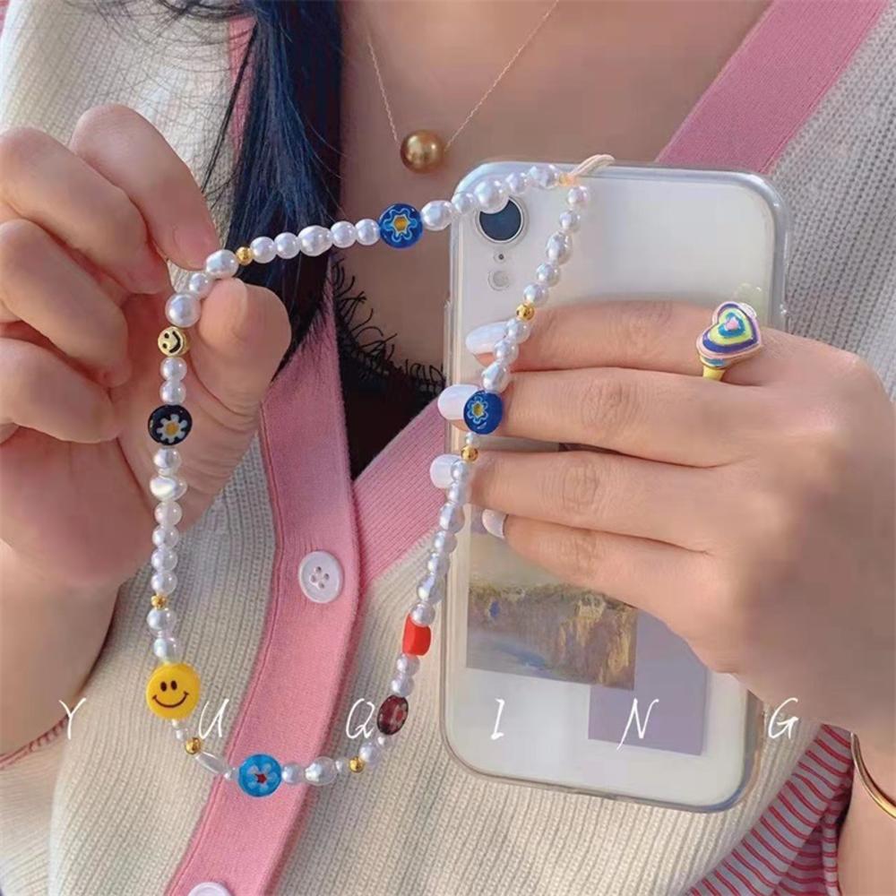 Ins Trendy Rode Liefde Hart Parel Keten Mobiele Telefoon Kettingen Anti-verloren Handgemaakte Acryl Charm Cord Lanyard Voor vrouwen Meisjes: D