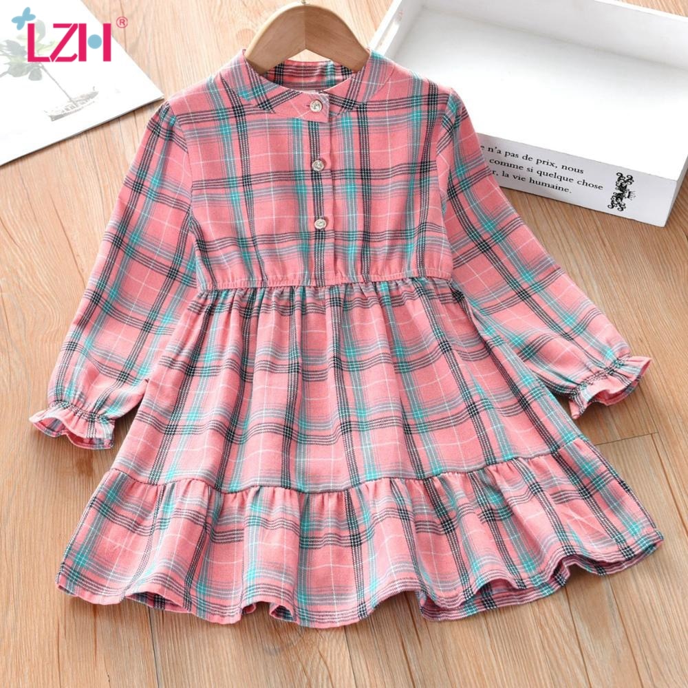 LZH Nouveaux Adolescents Filles Décontracté Robe de Princesse Pour Les Filles À Manches Longues Chemise À Carreaux Robe Enfants Robes pour Filles Automne Vêtements Pour Enfants