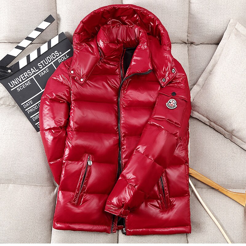 Parkas d'hiver -30 degrés pour hommes, veste parka en duvet de canard 90%  , veste brillante pour hommes, coupe-vent à capuche, épais et chaud, vêtements d'extérieur pour couple: Rouge / Xxxl