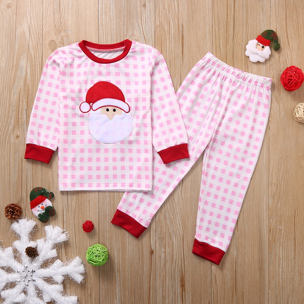 Weihnachten Pyjama Kleinkind Baby Jungen Mädchen Weihnachten Santa Claus Plaid Spitzen + Hosen Pyjama freundlicher Nachtwäsche Outfits pijama infantil