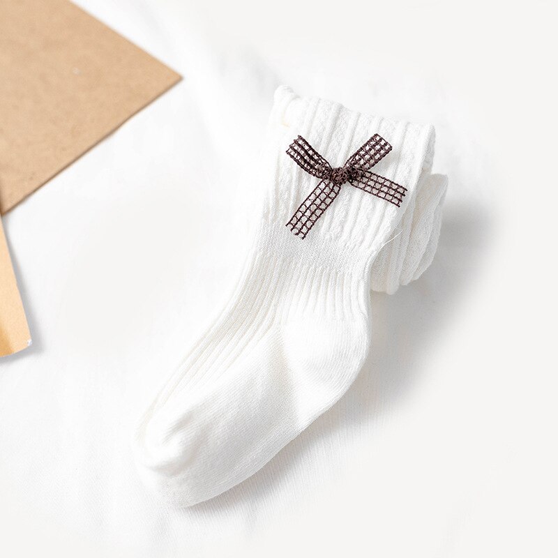 Cor sólida bebê menina collants bonito bowknot crianças meia-calça algodão macio bebê menina coisas primavera outono infantil criança meias: white