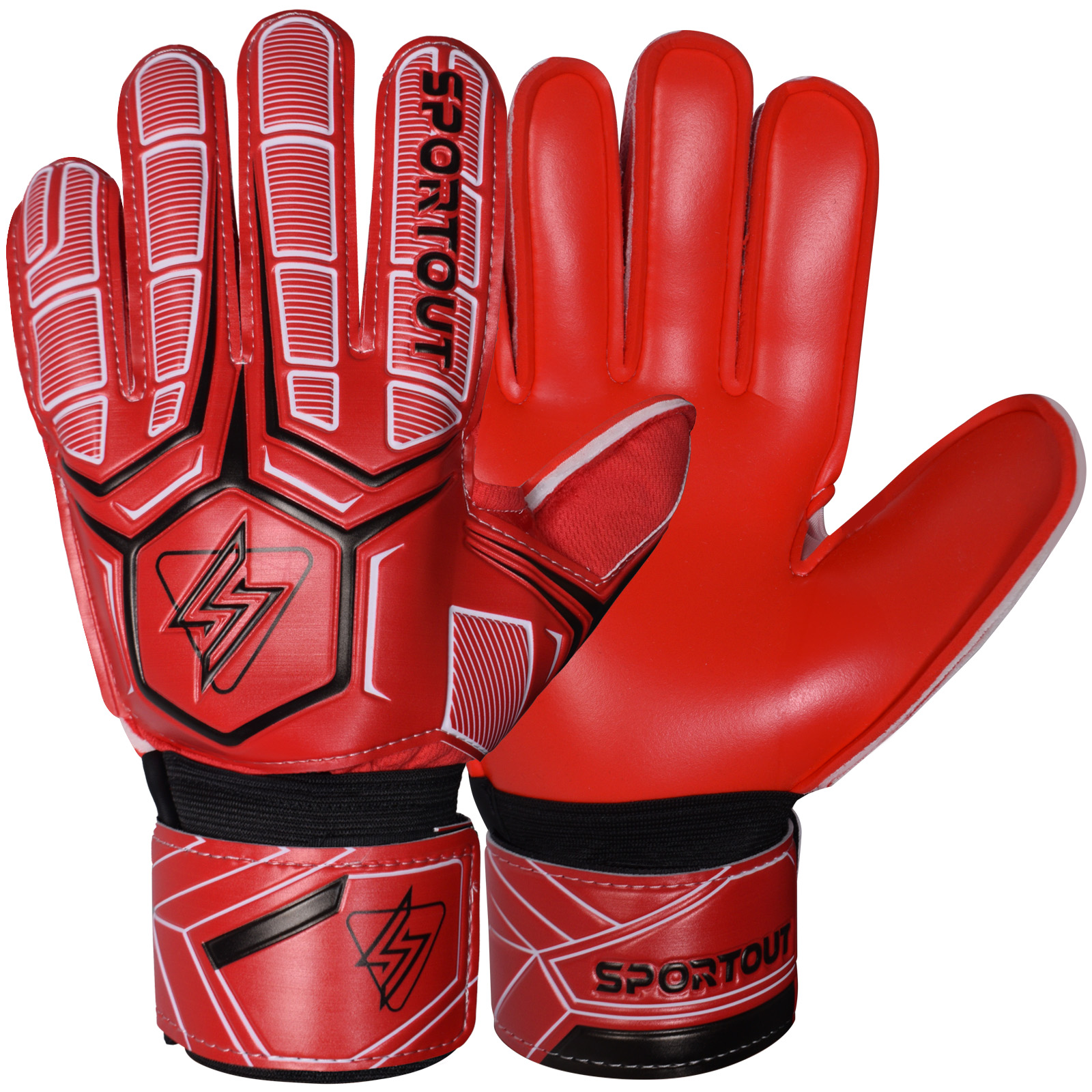 Sportout målmandshandsker, målmandshandsker med fingerbeskyttelse, fodboldhandsker, åndbare fodboldmålmandshandsker , 4mm latex, til børn: Rød / L