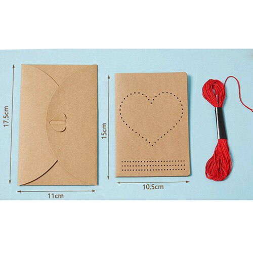 1set Heart Kraft Paper Greeting Card Invitation Card DIY Sewing Love Embroidery Blessing Paper Cards Handmade Party Wedding: single heart