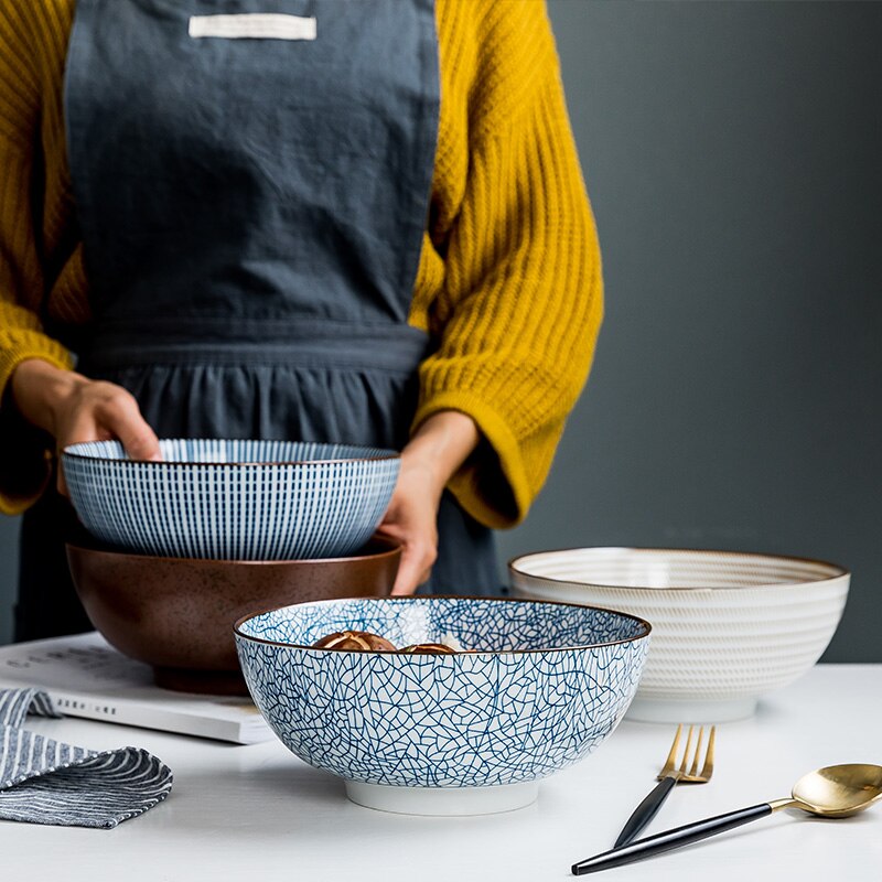 8 tum japansk ramen skål keramisk nudelskål rand stor soppskål restaurang hushåll retro skål servis