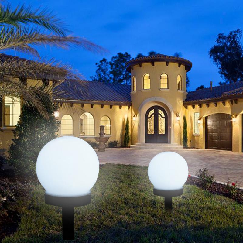 Luz Solar de jardín con forma de bola, 2 unidades por juego, lámpara LED para jardín de Control de luz automático, luz de carretera para pasarela