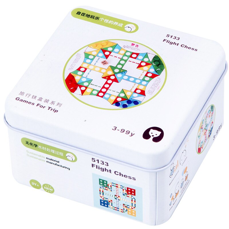 Mini Ijzeren Doos Houten Speelgoed Voor Kinderen Reizen Games Draagbare Blokken Domino Mozaïek Puzzel Cube Board Voorschoolse Educatief: Flight Chess