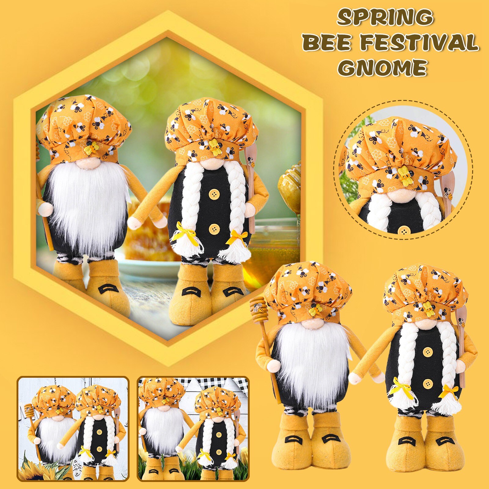 4 #2 Stuks Nordic Bumble Bee Gestreepte Gnome Citroen Faceless Pop Opknoping Ornament Pop Decoratieve Pluche Pop Engeltje hangend