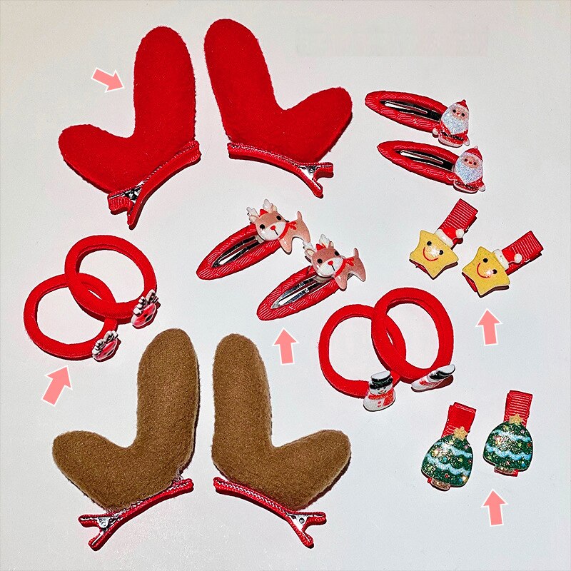 10 pièces/ensemble accessoires de cheveux de noël 3D Santa Elk arbre de noël élastique bec de canard pince mignon femmes filles noël chapeaux
