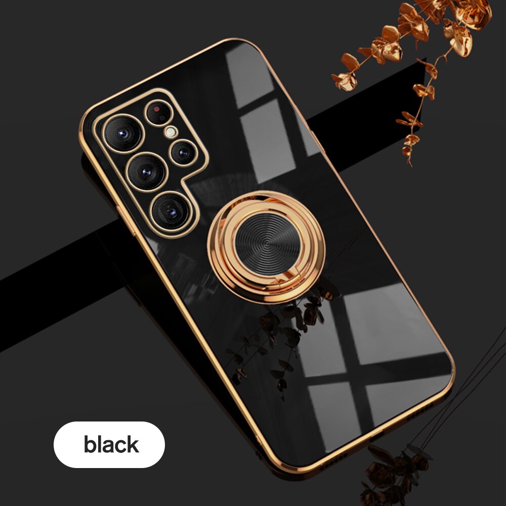 Luxury Plating Protector Case For Samsung Galaxy S22 Ultra S22Ultra S22Plus S 22 Car Magnetic Stand Shockproof Back Cover Coque: For S22 / Back 1