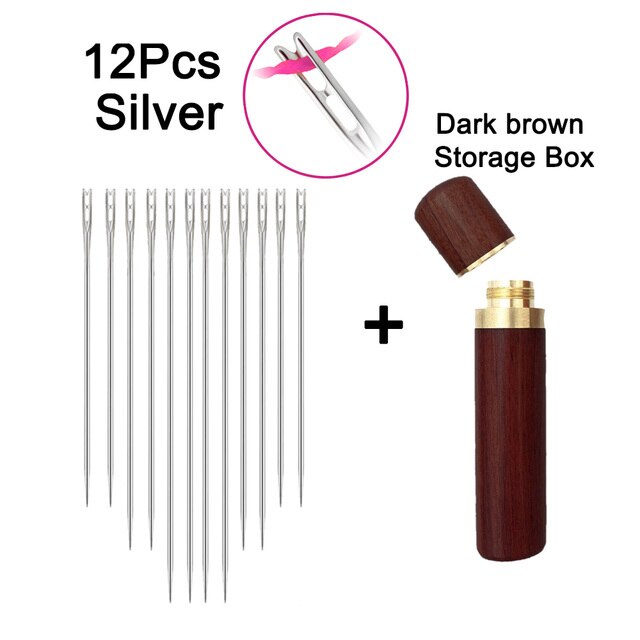Juego de agujas ciegas para ancianos, accesorios de costura para el hogar, Agujero lateral, auto roscado, 12/24 piezas: 12 Silver Set 2 B