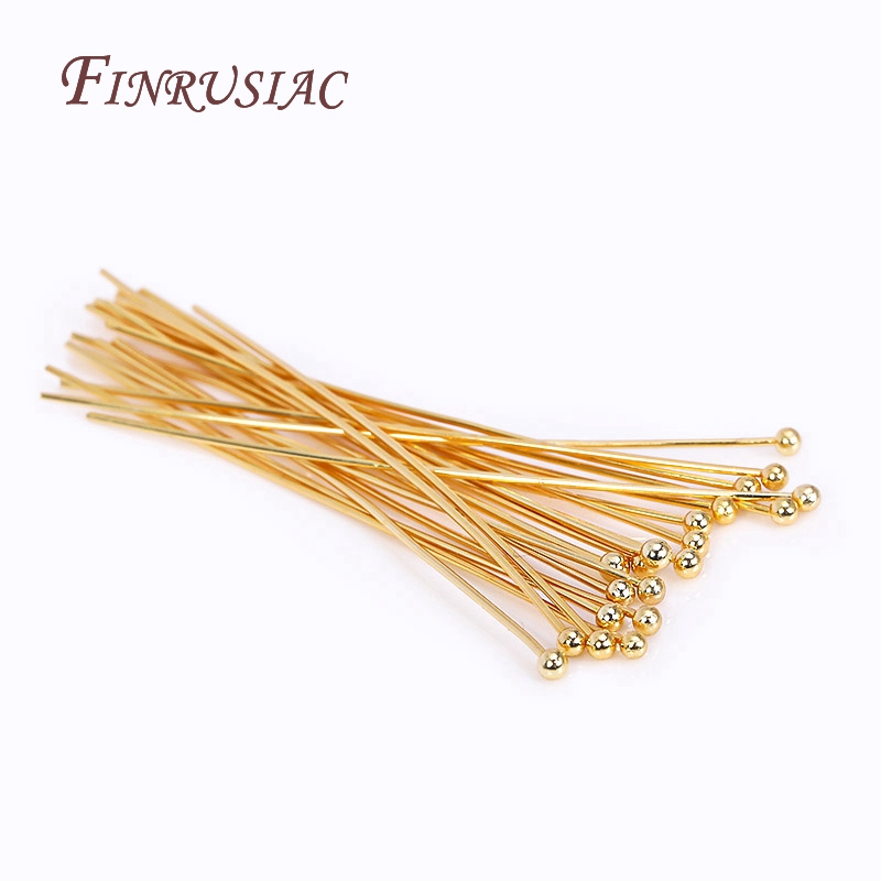 Pasador de cabeza de bola de varios tamaños para pendientes DIY 50 unids/lote pines de cabeza de bola de latón chapado en oro de 18 quilates para fabricación de joyas: M / Blanco