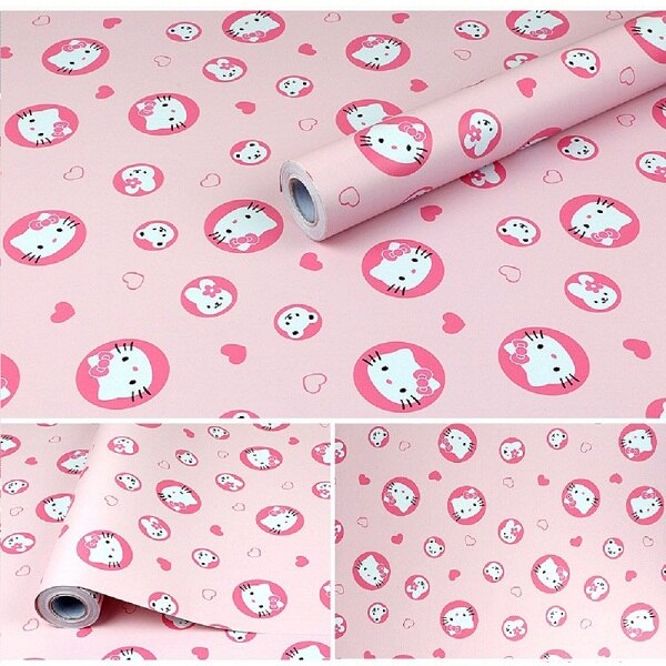 45 CM X 1000 CM HelloKitty Waterdichte PVC zelfklevende behang muurstickers woonkamer TV muur slaapkamer kids creatieve: Bruin