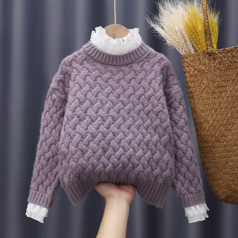 Autumn Baby Girl Clothes Winter Harajuku Sweater Shirt Boys Pullover Wool Children's Sweaters For Teenage Girls Jumpers: Purple  / 110