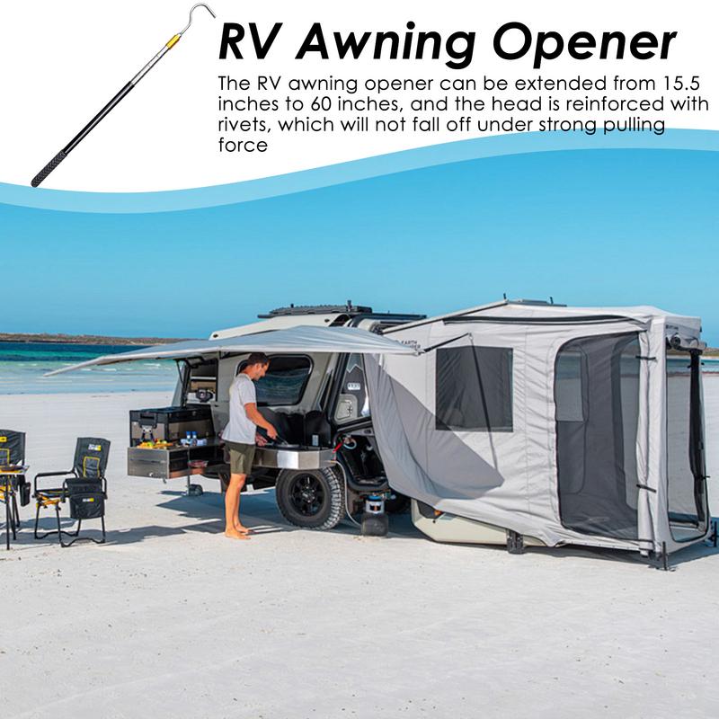 Varilla de tracción para toldo de tienda, poste retráctil de Metal para toldo RV, varilla de tracción multifuncional antideslizante con mango de goma, portátil RV
