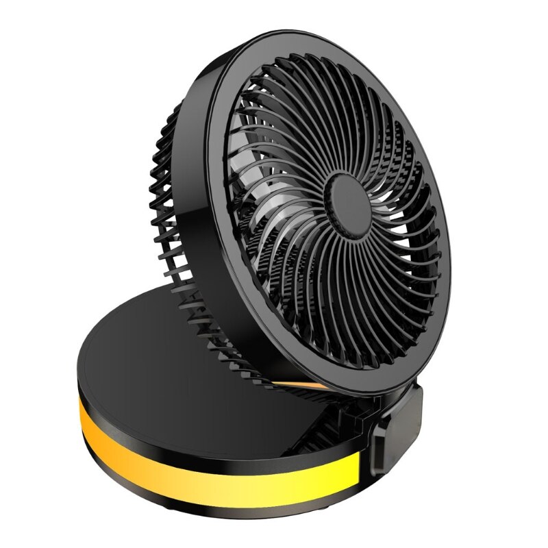 USB Desktop Floor Fan with 4 Speed Portable Folding LED Light Black White