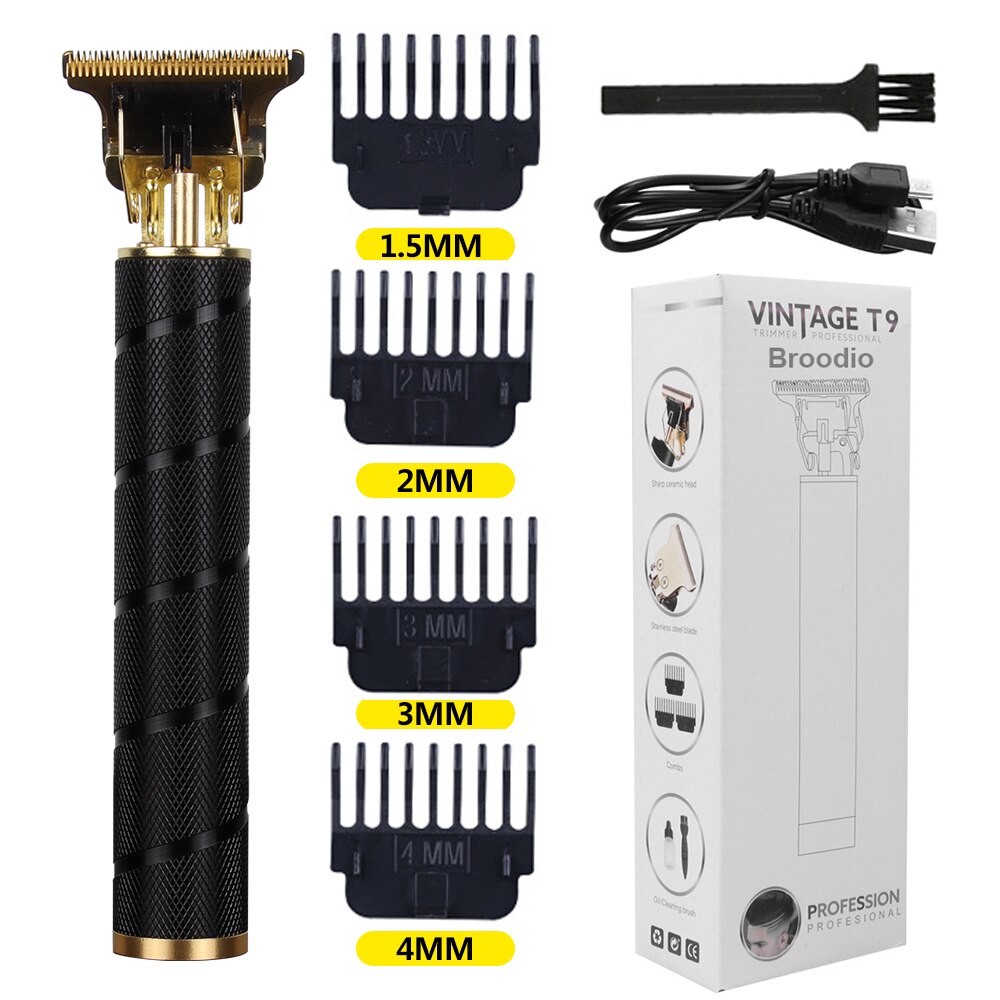 T9 USB Electric Hair Cutting Machine Rechargeable Cut Hair Clipper Man Shaver Trimmer For Men Barber Beard Trimmers: Black-netting