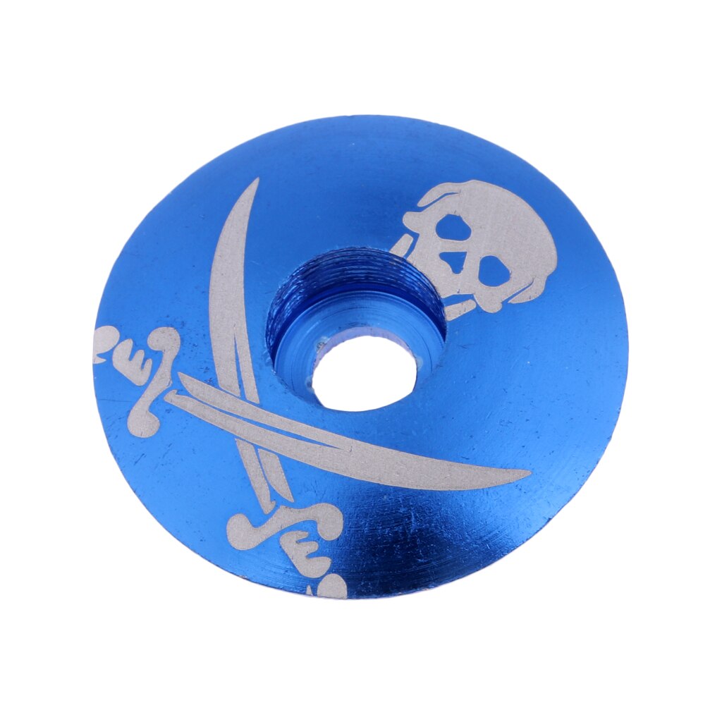 Premium aluminiumslegering mtb landevejscykel frempind headset top cap cover dele tilbehør - forskellige farver: Blå kranium