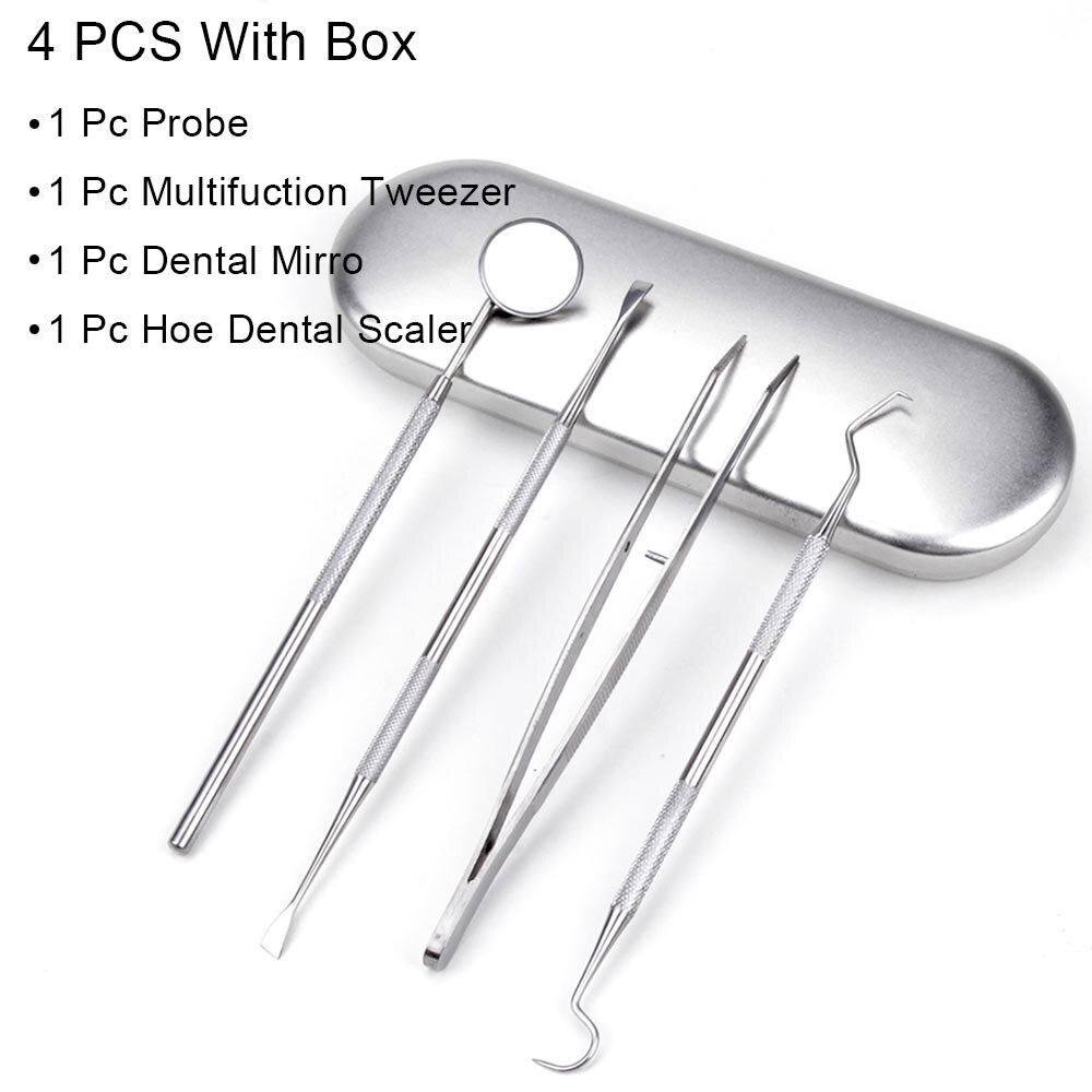 Stainless Steel Dental Tool Set Tartar Scraper Dental Mirror Dental Hygiene Kit Instrument Dental Pick Dentist Prepare Care Tool: 4PCS set with box