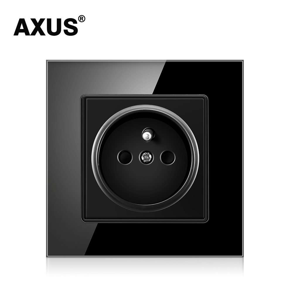 AXUS Wall Power Socket, French Standard Wall Socket White Black Golden Single Mirror Crystal Glass Panel Electrical Outlet 16A