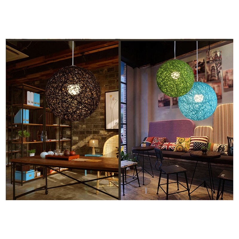 White Bamboo, Rattan And Hemp Ball Chandelier Individual Creativity Spherical Rattan Nest Lampshade
