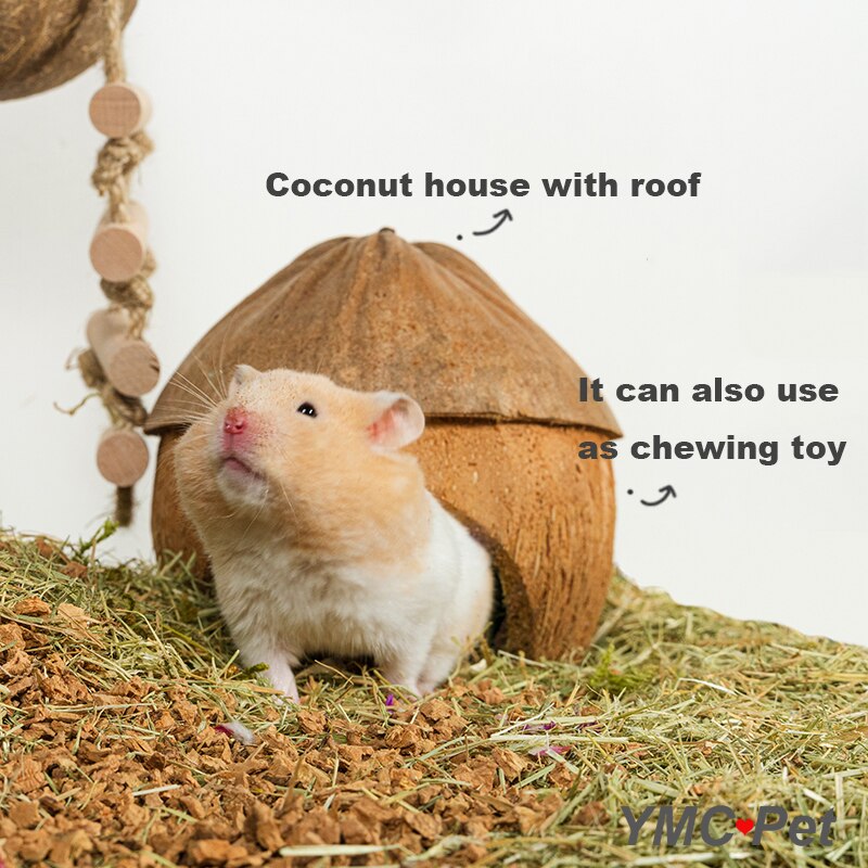 Hamster naturlig kokosnød hus lille kæledyrsskur hus senge gunie tyggelegetøj hamster tilbehør fuglebure