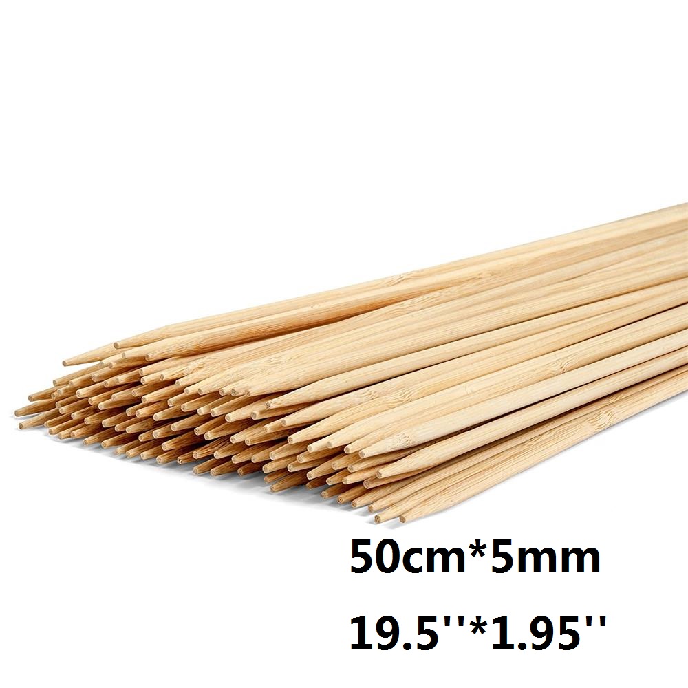 50cm x 5mm långa bbq grill bambuspett tornado potatis spett set naturligt trä bbq pinnar nål grill tillbehör kokverktyg