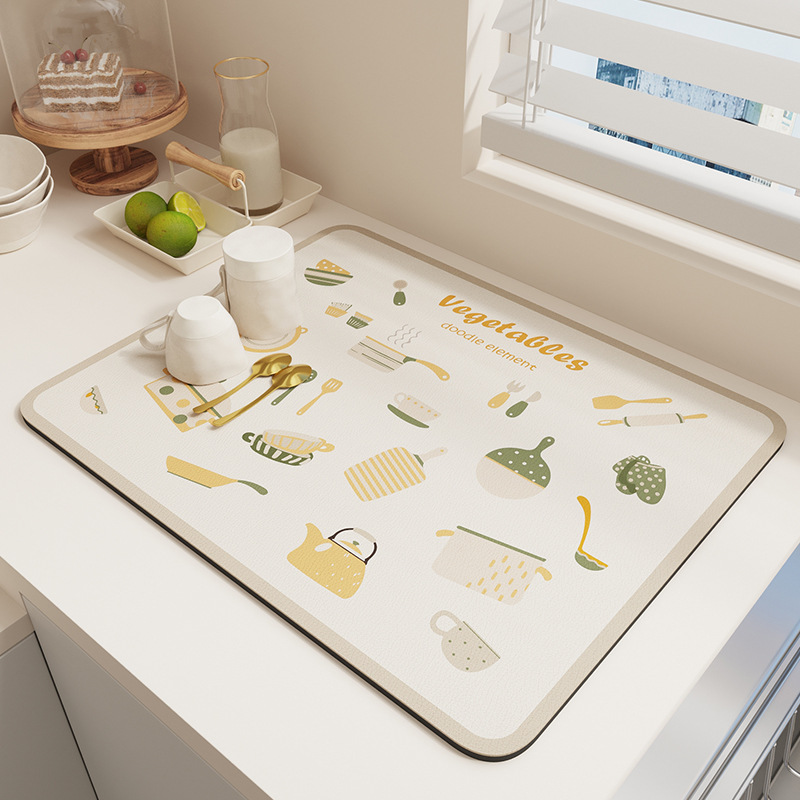 Küche Wasser Saugfähig Pad Kieselgur Trocknen Gerichte Abfluss Matte Waschbecken Arbeitsplatte Schutz Tischset für Badezimmer Matte: M / YELLOW