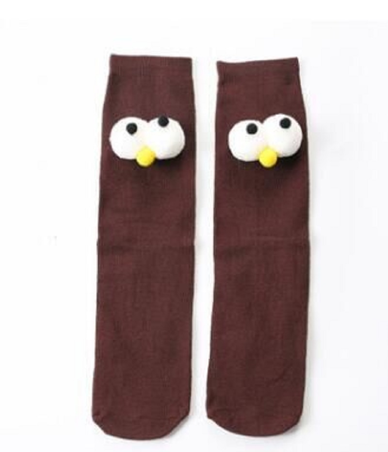 Meias de bebê longas de algodão para desenho de olho grande para infantil meninas socks for girl: Café