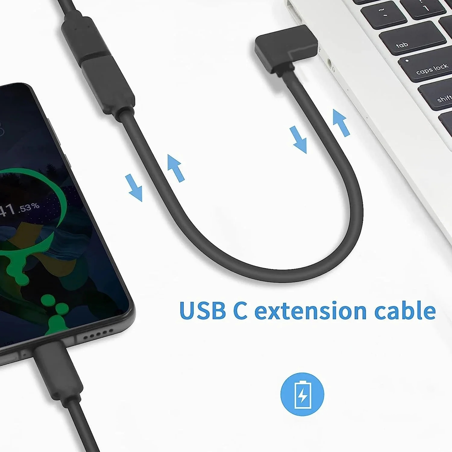USB C Rechte Hoek 90 Graden USB2.0 Type-C Man-vrouw Verlengkabel 1FT/0.3 m voor Mobiele Telefoon Power Oplaadsnoer