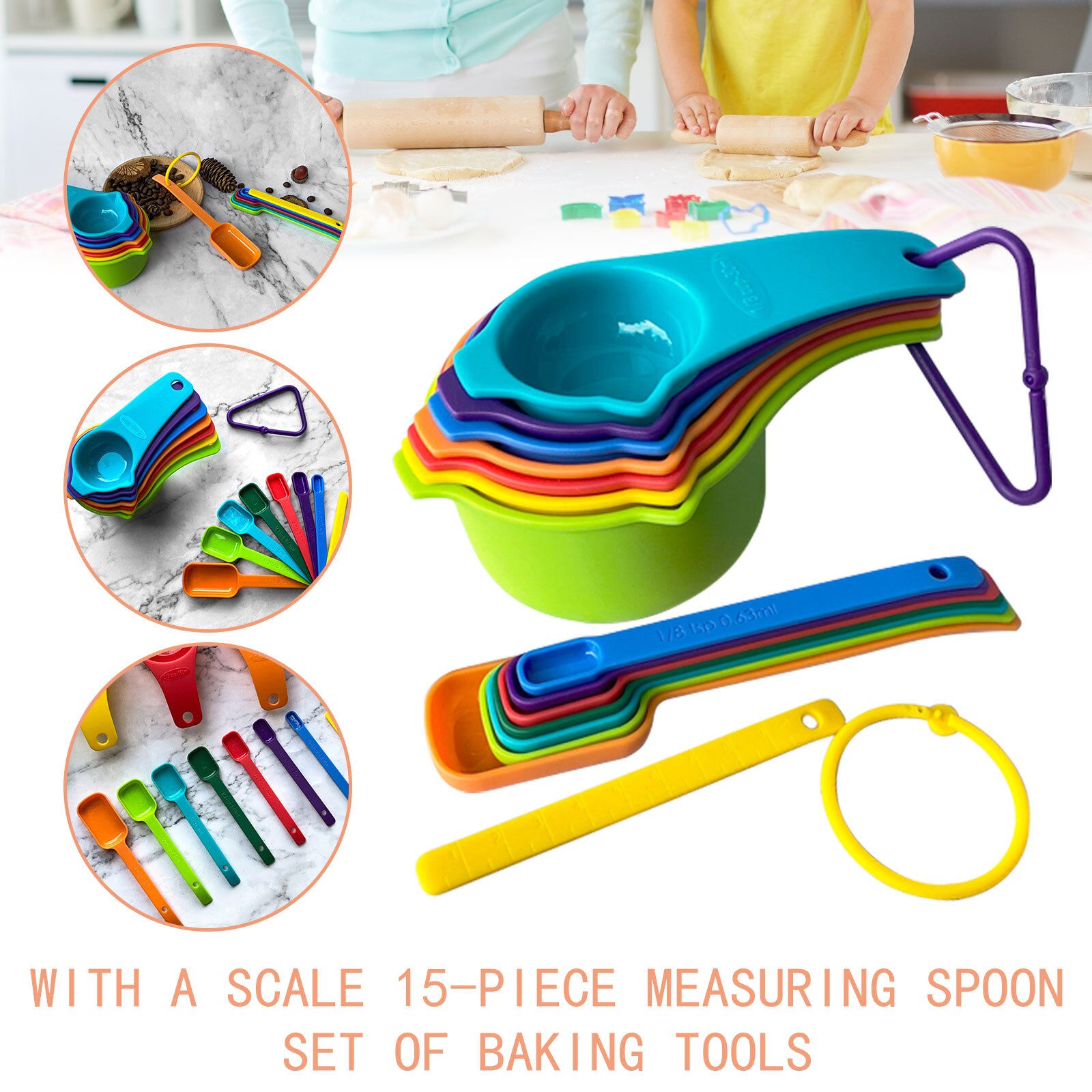 Plastic Measuring Cups and Spoons Set Measure Spoon with Handle BPA Free Cooking Measuring Tools Baking Utensils Kitchen Supplie