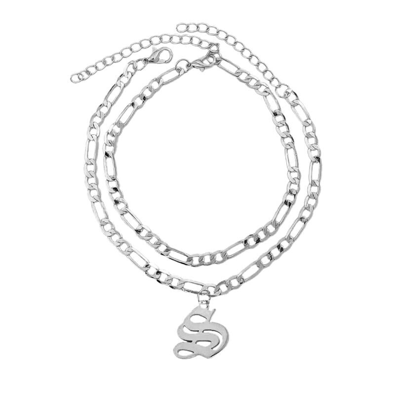 Trendy S-Z Alfabet Enkelbanden Armbanden Voor Vrouwen Zilveren Kleur Alfabet Enkelbandje Zomer Strand Barefoot Voet Sieraden: S