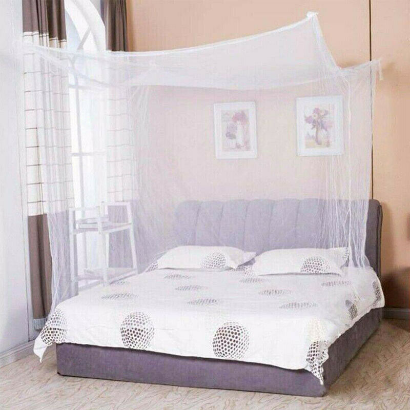 Lace Bed Mosquito Net 4 Corner Post Bed Canopy Princess Full Size Futon Net 190x90x145cm: White