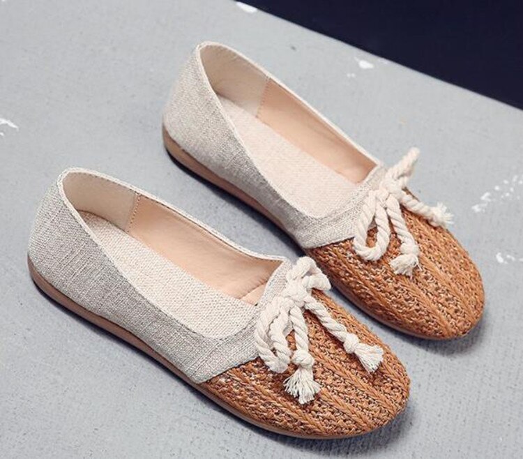 Leinen heiligen aus Frauen runden Zehe Halbschuhe Damen lässig Wohnungen Flachs Häkeln Sommer Schuhe für Frau Flachen Absätzen Sandalen Strand schuh: Braun / 7