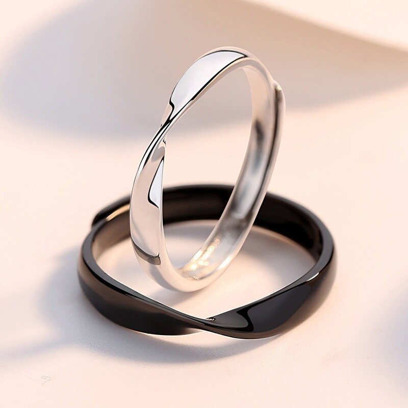 Mobius Paar Ringen Mannen Vrouwen Simple Zwart Wit Open Ring Voor Bruiloft Verjaardag Voorstel Shoping: Default Title