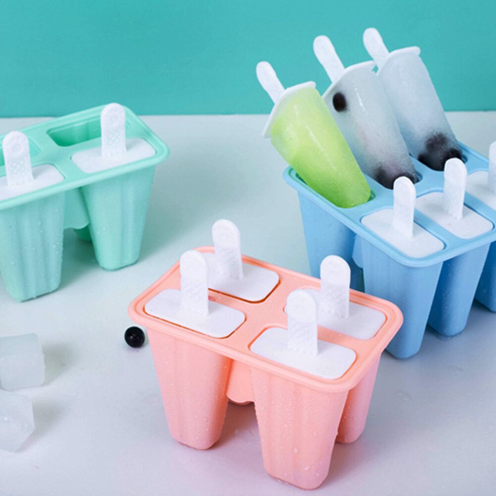 Molde de silicona reutilizable para hacer helados para niños, 4 cavidades, herramientas de bricolaje con embudo y cepillo de limpieza, barra, 3 uds.