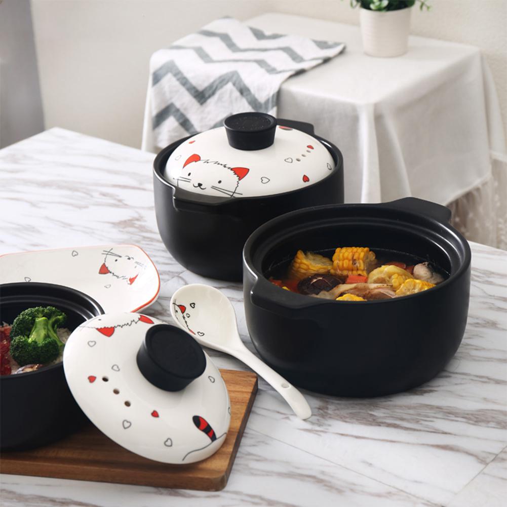 1.3L mignon dessin animé chat modèle impression en céramique pot à soupe ragoût casserole marmite ustensiles de cuisine en céramique pot à soupe cuisine cuisson