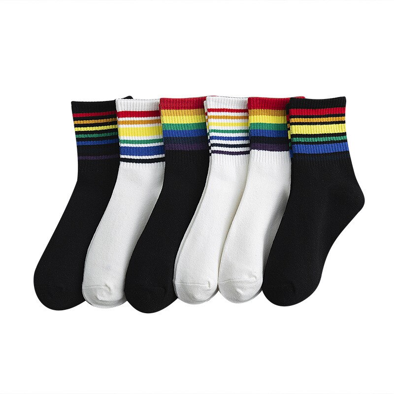 Calcetines de mujer 1 Uds. De tubo mediano Arco Iris calcetines de rayas calcetines de mujer algodón cómodos y transpirables Harajuku de