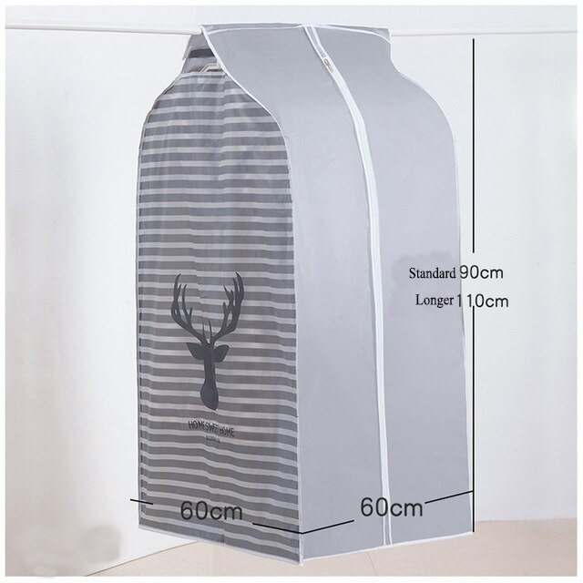 Clothes Dust Cover Closet Coat Jacket Suit Dustproof Garment Storage Bags Protection Wardrobe Hanging Organizer Case Dust Bags: Striped elk / 60x60x110cm